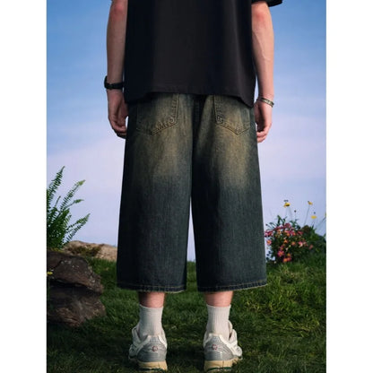 Men's Summer American High Street Retro Gradient Washed Denim Shorts Lazy Youth Trendy Ins New Versatile Casual Capri Pants