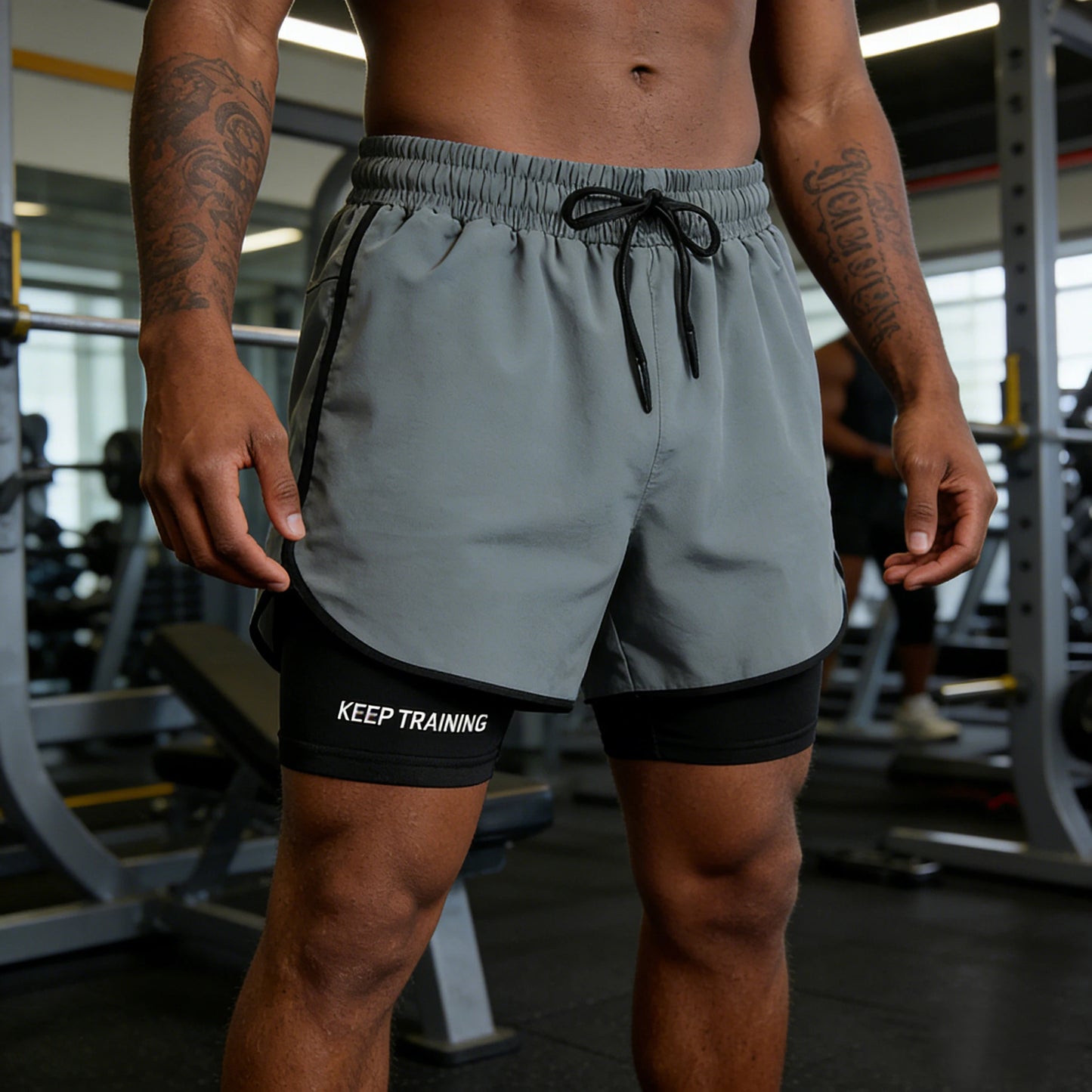Men's quick drying and breathable 2-in-1 running shorts with built-in lining suitable for exercise jogging and marathon running