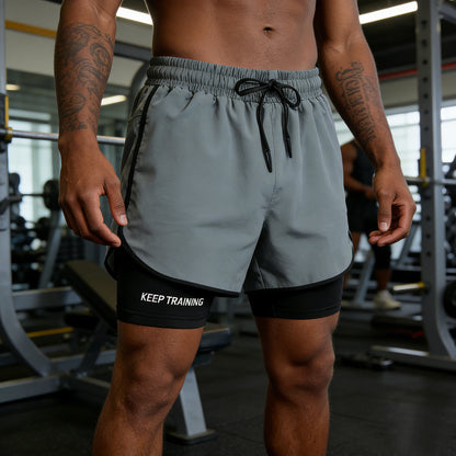 Men's quick drying and breathable 2-in-1 running shorts with built-in lining suitable for exercise jogging and marathon running