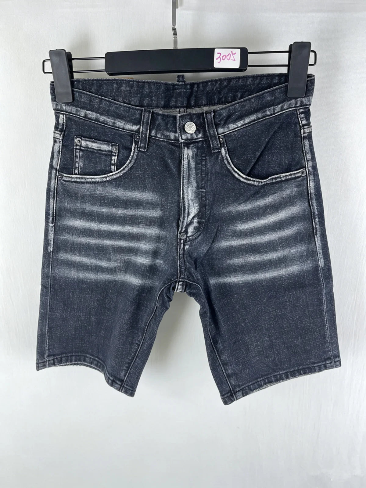 3006 Summer New Men's Jeans Washed Ripped Patch Paint Slim-fit Micro-elastic Denim Shorts Men's Black