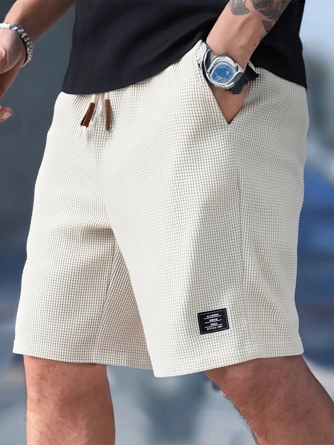 Summer Men's Waffle Texture Casual Sports Beach Shorts Quick Dry Trendy Versatile Bermuda Shorts Streetwear Lightweight