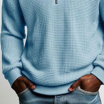 New Style Solid Color Waffle-Knit Long-Sleeve Sweatshirt for Men - Half-Zip Athletic Top (Spring & Autumn Collection)