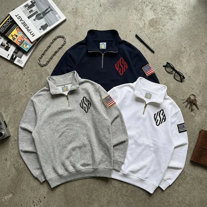 Y2K Retro Quarterzip Pullover Hoodie Embroidery Sweatshirt American Vintage Old Money Casual Streetwear Unisex Oversized Coat