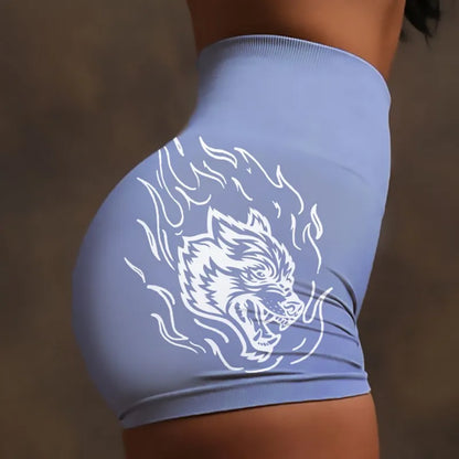 Wolf head three-piece pants high-elastic seamless high-waisted shorts