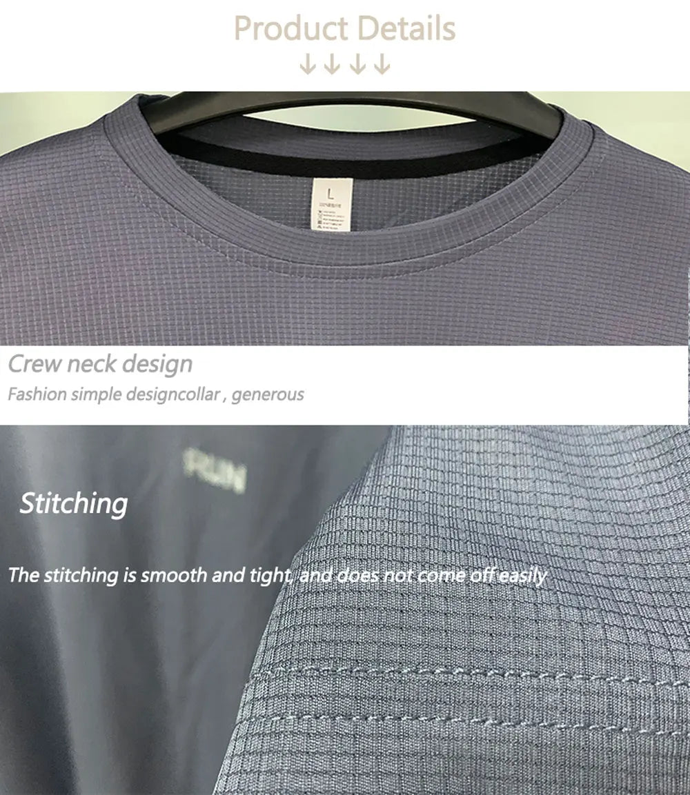 Summer Ice Silk Long Sleeve T-Shirt Men New Quick Dry Breathable Air Conditioning Outdoor Sun Protection Running Outer Wear