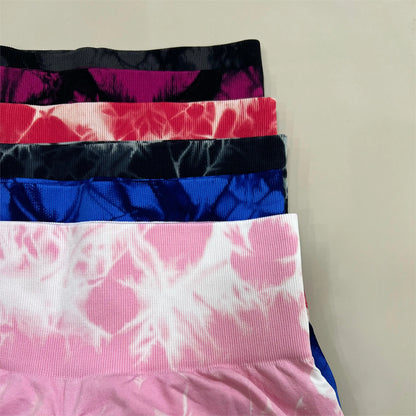 Profashion Gym Tie Dye Scrunch Shorts Fitness Seamless Butt Lifting Sports Leggings Stretch Activewear Workout Running Tights
