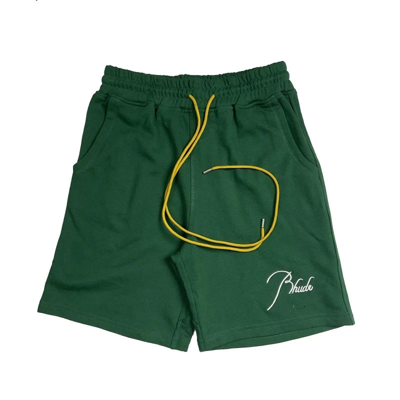 Latest Style RHUDE Men's  Casual Shorts Hip Hop Elastic Waist Drawstring Zip Pocket Summer Street Leisure Beach Shorts