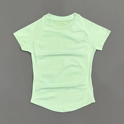 Histello Women Short Sleeve Sports T-Shirt Round Neck Breathable Stretchy Quick Dry Top Yoga Gym Running Fitness Activewear