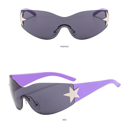 Rimless Punk Sunglasses Goggle Women Men Luxury Brand Wrap Around Sun Glasses Five Star Eyewear Sports One Piece Shades