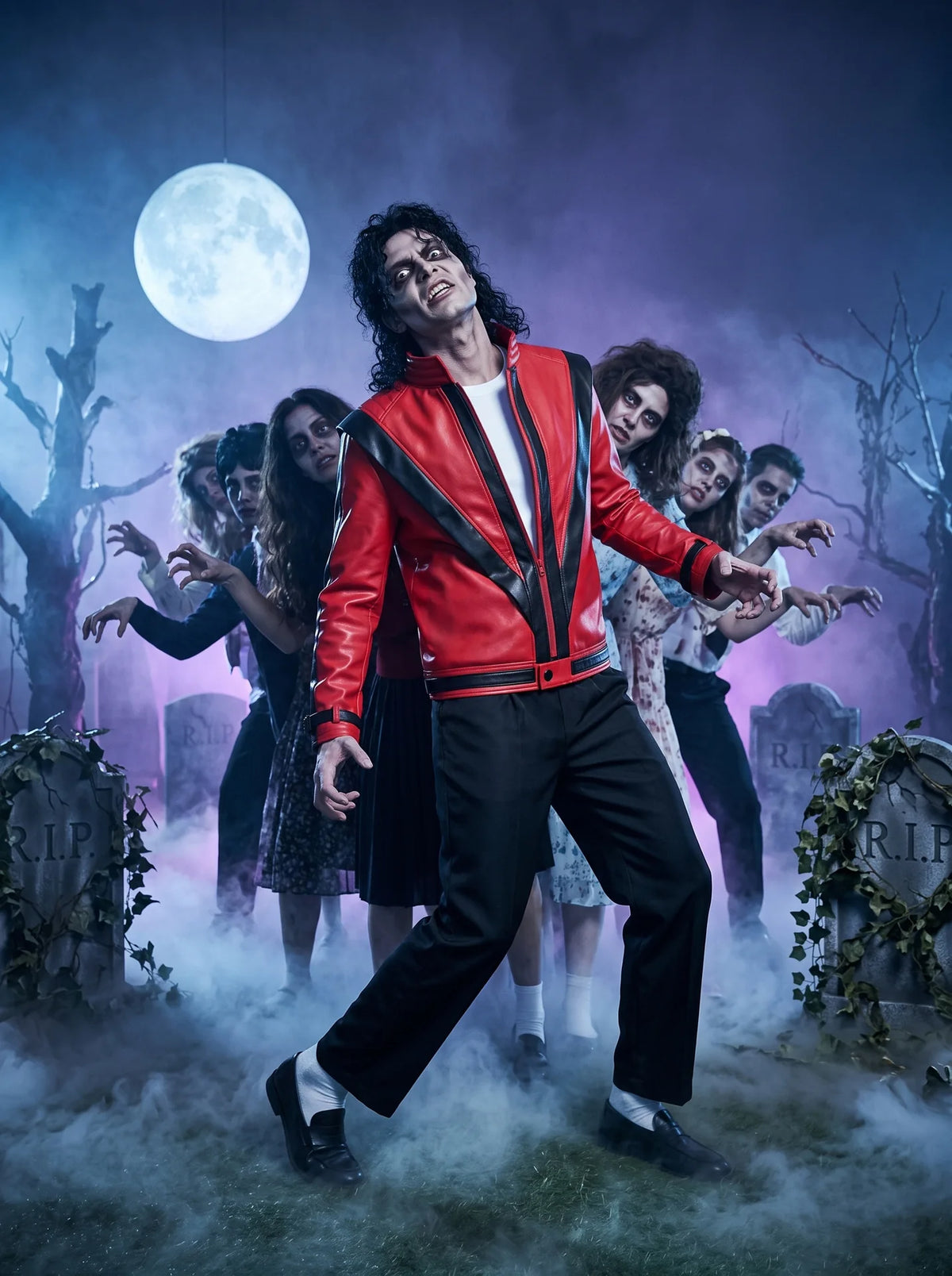 Adults Michael Red Faux Leather Jacket Pant Set Jackson Fashion Music Idol Character Creative Halloween Stage Performance Suits