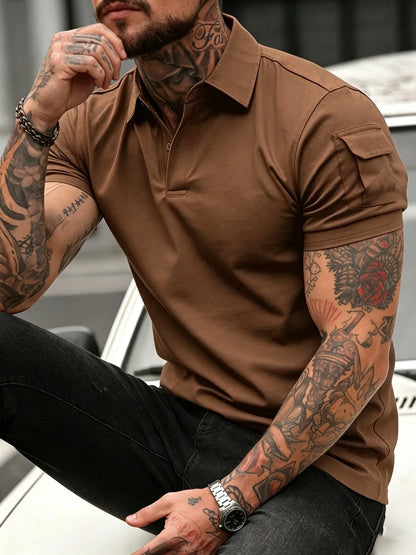 Soft Breathable Pocket Short Sleeve For Man Summer Loose Solid Polo Shirt New Fashion Daily Streetwear Sport Basic T-Shirt