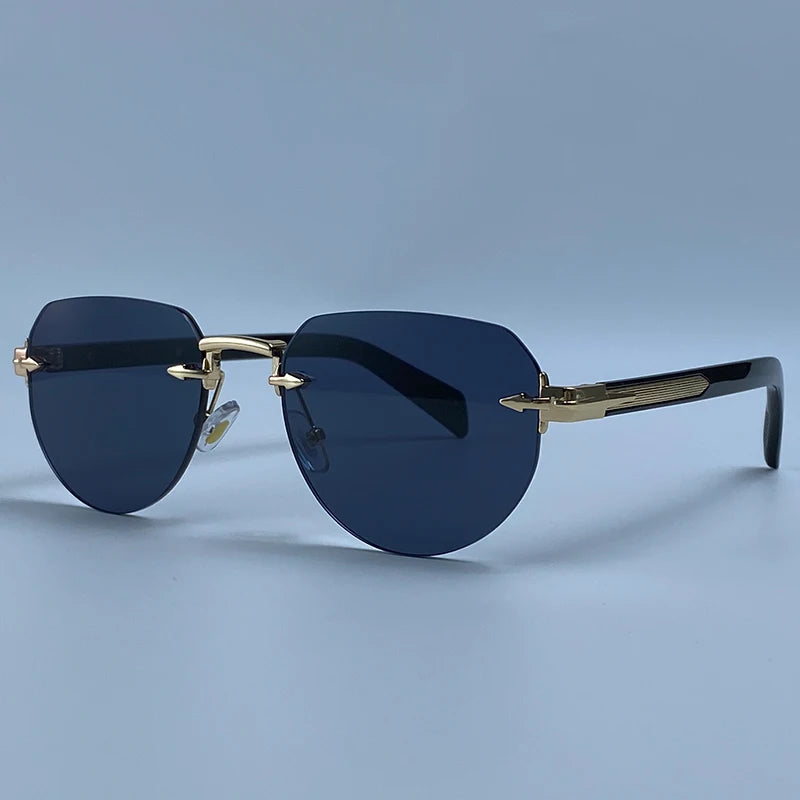 Square Rimless Punk Sunglasses Men Designer Vintage Polygon Metal Sun Glasses Male Fashion Eyewear Pilot Shades