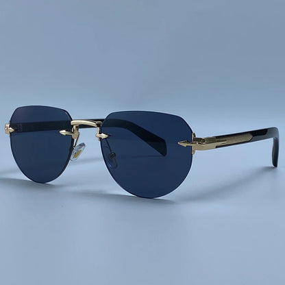 Square Rimless Punk Sunglasses Men Designer Vintage Polygon Metal Sun Glasses Male Fashion Eyewear Pilot Shades