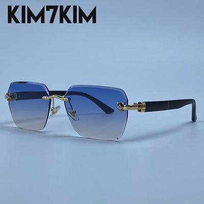 Square Rimless Photochromic Sunglasses Men Vintage Sun Glasses Luxury Designer Shades Male Cut Lenses Frameless Eyewear