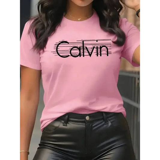 Calvin Women's T-Shirt Leisure Fashion Short Sleeve Cotton Tees High Quality Comfortable Brand T-shirt Summer Streetwear