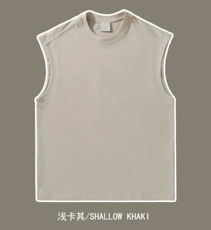 270gsm Summer Tank TopSleeveless T shirt 100% Cotton Solid Color Men Oversized Causal O-neck Basic T-shirt High Quality