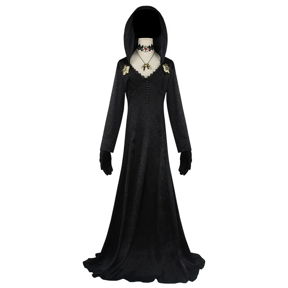 Moth Lady Evil Cosplay Fantasia Village Vampire Lady Dimitrescu Costume Women Black Dress Halloween Carnival Party Suit