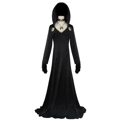 Moth Lady Evil Cosplay Fantasia Village Vampire Lady Dimitrescu Costume Women Black Dress Halloween Carnival Party Suit