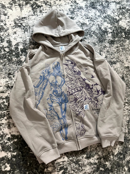 Jojo Bizarre Adventure Silver Chariot Zip Up Hoodies Women Y2k Oversized Hoodie Hip Hop Couples Harajuku Street Men Sweatshirt