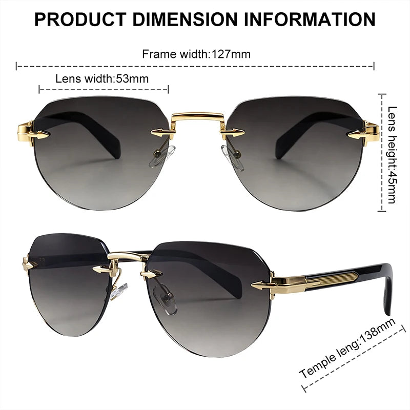 Square Rimless Punk Sunglasses Men Designer Vintage Polygon Metal Sun Glasses Male Fashion Eyewear Pilot Shades