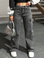 Profashion Jeans High Waist Stretch Cargo Pants Multiple Pockets Casual Trousers For Ladies Fashion Retro Style