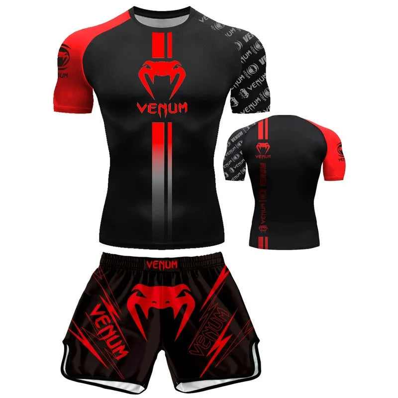 Free fighting and Boxing MuayThai Shirt shorts set Venom UFC Sets Quick-Drying Breathable Polyester Training T-Shirt Shorts set
