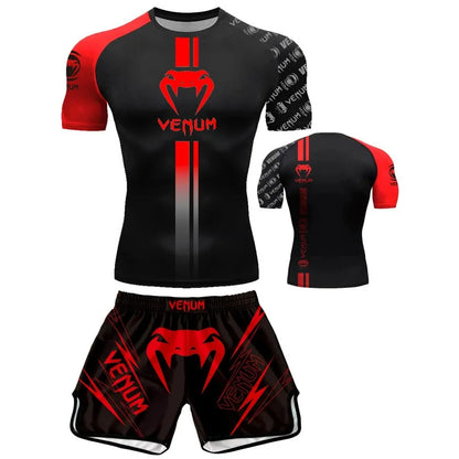 Free fighting and Boxing MuayThai Shirt shorts set Venom UFC Sets Quick-Drying Breathable Polyester Training T-Shirt Shorts set