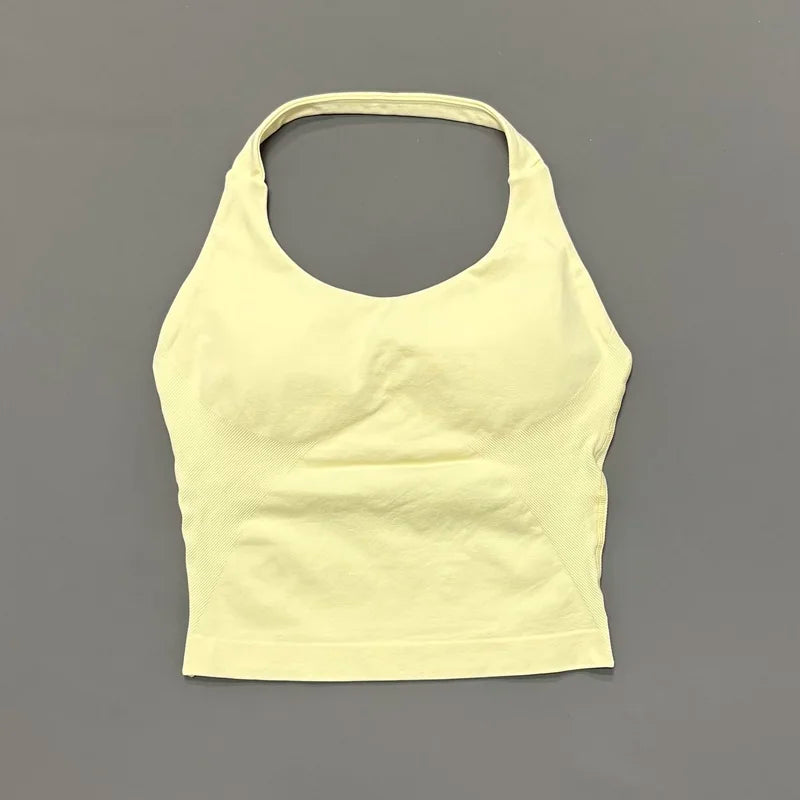 Histello Longline Strappy Top Women Sports Tank Halter Seamless Ruched Backless Gym Activewear Workout Yoga Fitness Tops