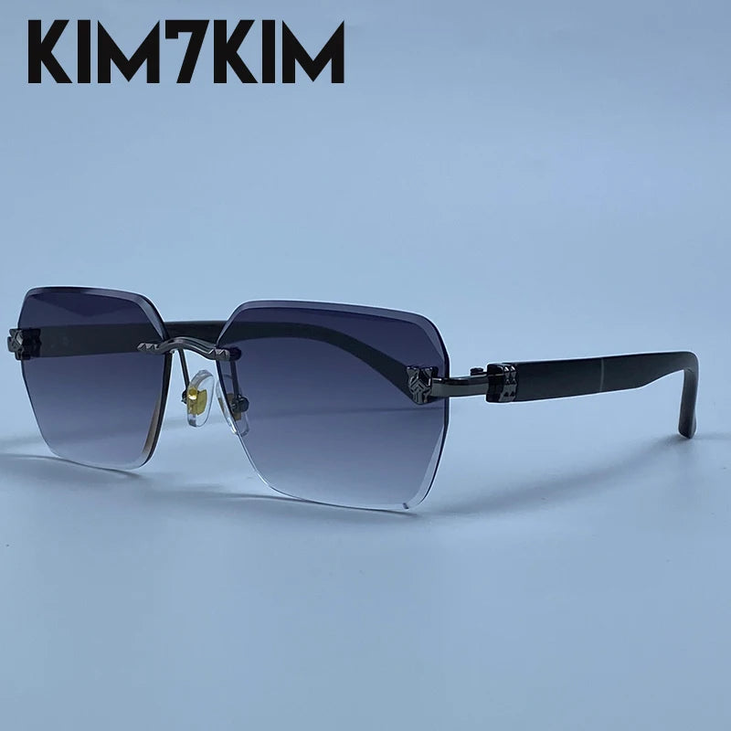 Square Rimless Photochromic Sunglasses Men Vintage Sun Glasses Luxury Designer Shades Male Cut Lenses Frameless Eyewear
