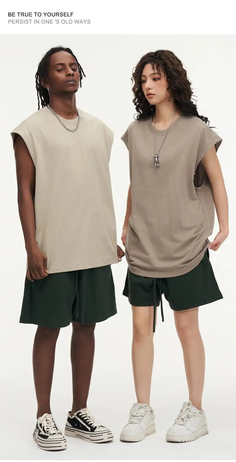 270gsm Summer Tank TopSleeveless T shirt 100% Cotton Solid Color Men Oversized Causal O-neck Basic T-shirt High Quality