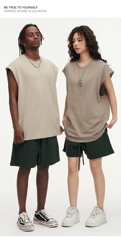 270gsm Summer Tank TopSleeveless T shirt 100% Cotton Solid Color Men Oversized Causal O-neck Basic T-shirt High Quality