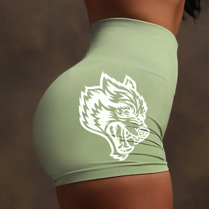 Wolf head three-piece pants high-elastic seamless high-waisted shorts