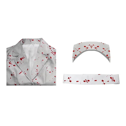 Silent Hill Nurse Cosplay Costume, Womens White Bloodstained Uniform With Belt And Hat, Halloween Fancy Dress For Comic
