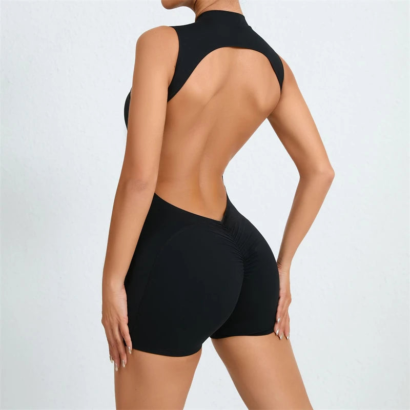 Allure The Brand Women Backless Romper ATB High Support Backless Sport Jumpsuit Hollow Gym Bodycon Short Jumpsuit Playsuit Women