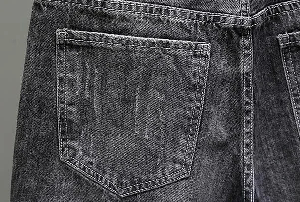 Men's Short Jeans Pants Black Gray Ripped Male Denim Shorts Designer Buttons Popular Emo New in Stretchable Wih Zipper Original