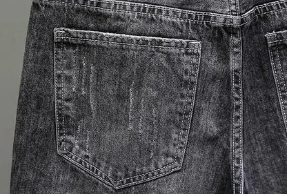 Men's Short Jeans Pants Black Gray Ripped Male Denim Shorts Designer Buttons Popular Emo New in Stretchable Wih Zipper Original