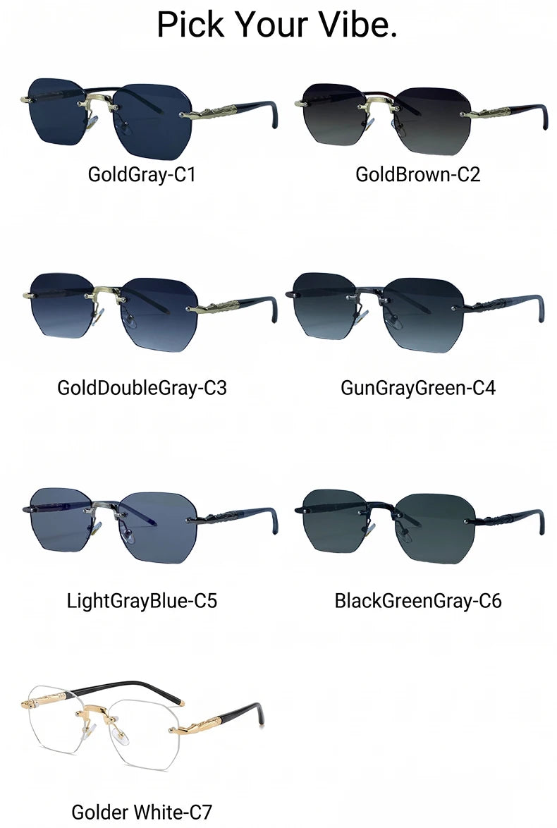 Steampunk Rimless Square Sunglasses Men Luxury Designer Vintage Metal Polygon Outdoor Sun Glasses Male Frameless Shades