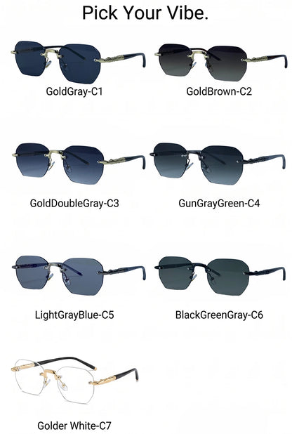 Steampunk Rimless Square Sunglasses Men Luxury Designer Vintage Metal Polygon Outdoor Sun Glasses Male Frameless Shades
