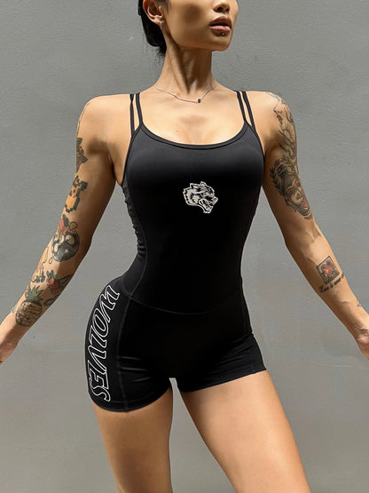 Cross-Border Wolf Head Fitn Yoga Leisure Sports Onesie Women's Double Strap Nylon Butt-Lifting orts Yoga Suit