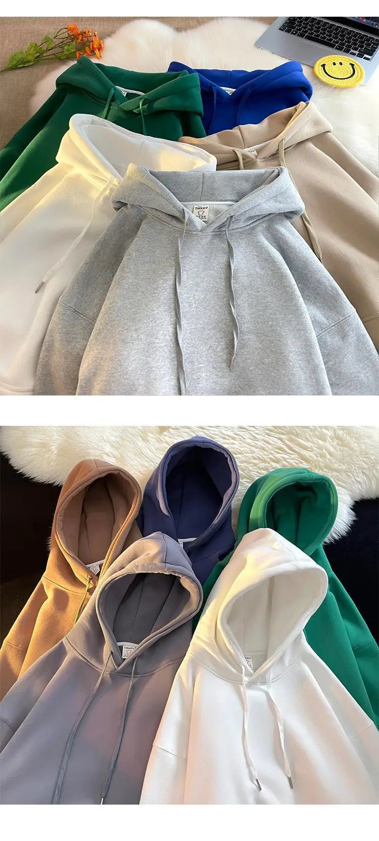 Oversize Hoodie Sweatshirt Pure Color Fleece Lined Couple Style High Quality Green Heavyweight Hooded Jacket for Men And Women