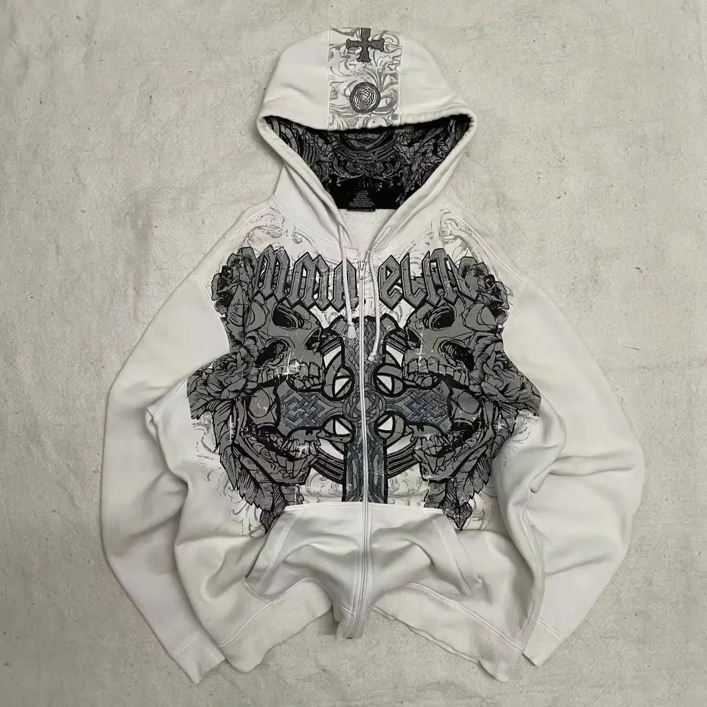 Mountainous Carving Harajuku Hoodie Y2K New Fleece Thickened Got Print Zipper Hoodie Women Street Hip Hop Joker Loose Sweatshirt