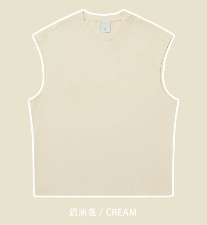 270gsm Summer Tank TopSleeveless T shirt 100% Cotton Solid Color Men Oversized Causal O-neck Basic T-shirt High Quality