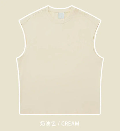 270gsm Summer Tank TopSleeveless T shirt 100% Cotton Solid Color Men Oversized Causal O-neck Basic T-shirt High Quality