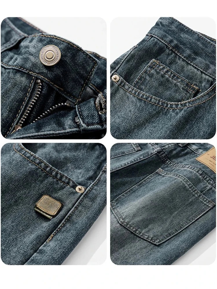 American Retro Straight Jeans Men Streetwear Loose Baggy Wide Leg Denim Pants Male Casual Trousers