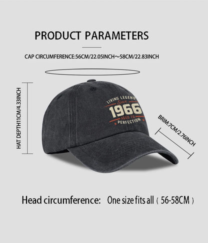 "Living Legend Since 1966" Washed Baseball Cap Adjustable Unisex Gift For Vintage Lovers