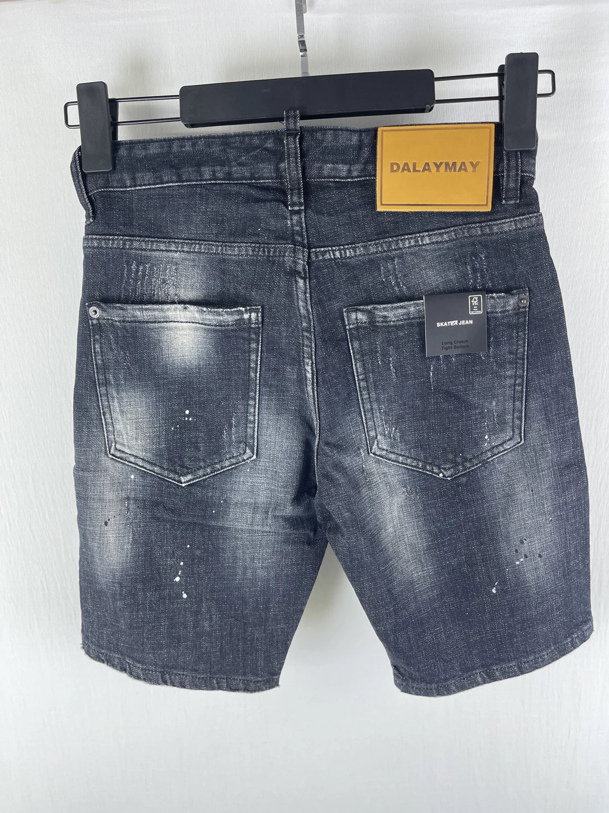 3006 Summer New Men's Jeans Washed Ripped Patch Paint Slim-fit Micro-elastic Denim Shorts Men's Black