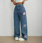 Luxury Women's Jeans Street Chic Street Style Bowknot Design Washed Denim Pants Loose Straight Wide Leg Pants For Y2kk