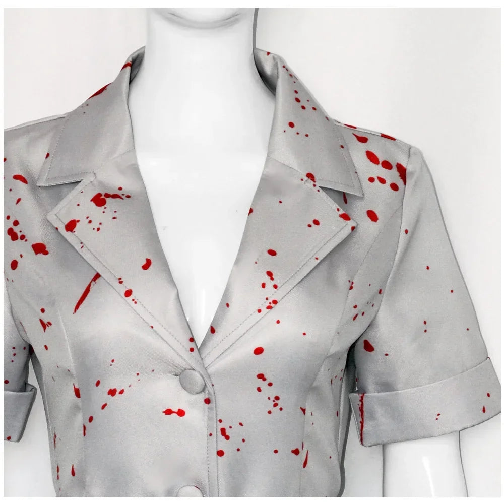 Silent Hill Nurse Cosplay Costume, Womens White Bloodstained Uniform With Belt And Hat, Halloween Fancy Dress For Comic