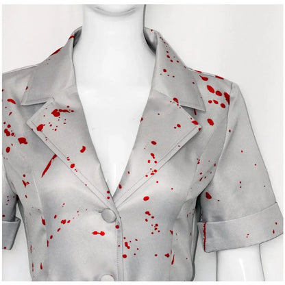 Silent Hill Nurse Cosplay Costume, Womens White Bloodstained Uniform With Belt And Hat, Halloween Fancy Dress For Comic