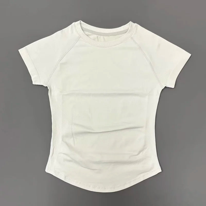 Histello Women Short Sleeve Sports T-Shirt Round Neck Breathable Stretchy Quick Dry Top Yoga Gym Running Fitness Activewear